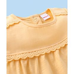 Babyhug 100% Cotton Knit Half Sleeves Top and Legging Set With Squirrel Patch & Fruits Print - Yellow & White