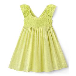 Babyhug 100% Cotton Woven Sleeveless Frock with Lace Detailing - Lime Green