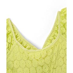 Babyhug 100% Cotton Woven Sleeveless Frock with Lace Detailing - Lime Green