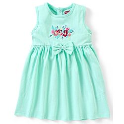 Babyhug 100% Cotton Sleeveless Frock with Bloomer and Headband Floral Embroidery - Green