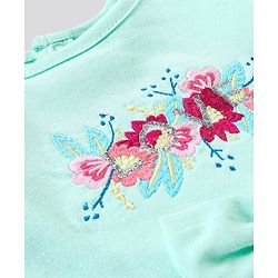 Babyhug 100% Cotton Sleeveless Frock with Bloomer and Headband Floral Embroidery - Green