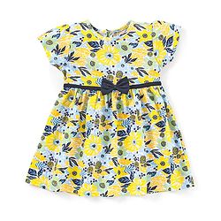 Babyhug 100% Cotton Short Sleeves Frock With Bloomer Headband & Floral Print - White & Yellow