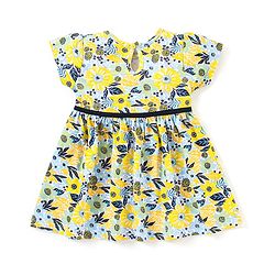 Babyhug 100% Cotton Short Sleeves Frock With Bloomer Headband & Floral Print - White & Yellow