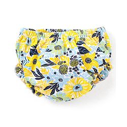 Babyhug 100% Cotton Short Sleeves Frock With Bloomer Headband & Floral Print - White & Yellow