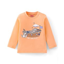 Babyhug Cotton Full Sleeves Night Suit Bunny & Stars Print- Peach & Lavender