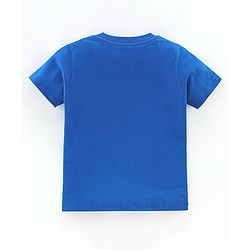 Babyhug Cotton Knit Half Sleeves Striped Night Suit Teddy Print - Blue & Ecru Melange