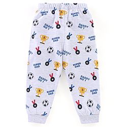 Babyhug Cotton Knit Half Sleeves Striped Night Suit Teddy Print - Blue & Ecru Melange