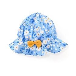 Babyhug 100% Cotton Knit Frill Sleeves Frock with Bloomers & Cap Floral Print - Blue
