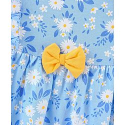 Babyhug 100% Cotton Knit Frill Sleeves Frock with Bloomers & Cap Floral Print - Blue