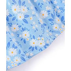 Babyhug 100% Cotton Knit Frill Sleeves Frock with Bloomers & Cap Floral Print - Blue