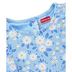 Babyhug 100% Cotton Knit Frill Sleeves Frock with Bloomers & Cap Floral Print - Blue
