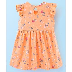 Babyhug 100% Cotton Knit Cap Sleeves Frock with Bloomer Floral Print - Orange