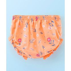 Babyhug 100% Cotton Knit Cap Sleeves Frock with Bloomer Floral Print - Orange