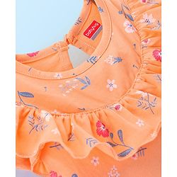 Babyhug 100% Cotton Knit Cap Sleeves Frock with Bloomer Floral Print - Orange