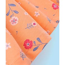 Babyhug 100% Cotton Knit Cap Sleeves Frock with Bloomer Floral Print - Orange