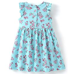 Babyhug 100% Cotton Knitted Sleeveless Frock With Bloomer Floral Print- Blue