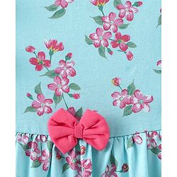 Babyhug 100% Cotton Knitted Sleeveless Frock With Bloomer Floral Print- Blue
