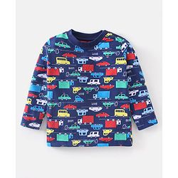 Babyhug Cotton Full Sleeves Car Print Pyjama Sets Nightwear - Blue
