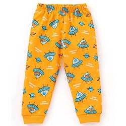 Babyhug Cotton Knit Half Sleeves Night Suit Spacecraft Print - Yellow