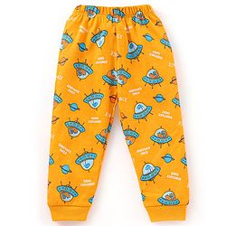 Babyhug Cotton Knit Half Sleeves Night Suit Spacecraft Print - Yellow