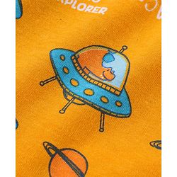 Babyhug Cotton Knit Half Sleeves Night Suit Spacecraft Print - Yellow