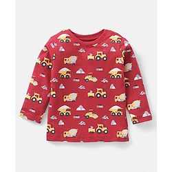 Babyhug Cotton Knit Full Sleeves Vehicles Print Night Suit - Red