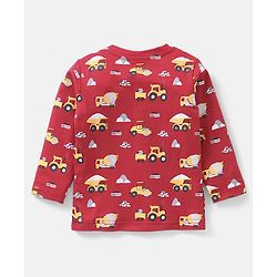 Babyhug Cotton Knit Full Sleeves Vehicles Print Night Suit - Red
