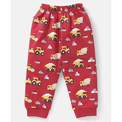 Babyhug Cotton Knit Full Sleeves Vehicles Print Night Suit - Red