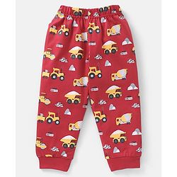Babyhug Cotton Knit Full Sleeves Vehicles Print Night Suit - Red