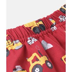 Babyhug Cotton Knit Full Sleeves Vehicles Print Night Suit - Red