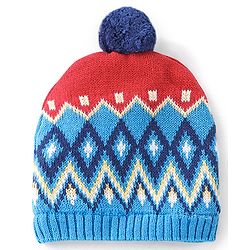 Babyhug Organic Cotton Woollen Cap and Mitten Set Diamond Design Blue -  Cap Diameter 9.5 cm