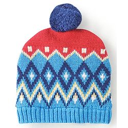 Babyhug Organic Cotton Woollen Cap and Mitten Set Diamond Design Blue -  Cap Diameter 9.5 cm