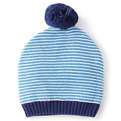 Babyhug Organic Cotton Woollen Cap and Mitten Set Stripes Design Blue - Cap Diameter 9.5 cm