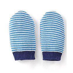 Babyhug Organic Cotton Woollen Cap and Mitten Set Stripes Design Blue - Cap Diameter 9.5 cm