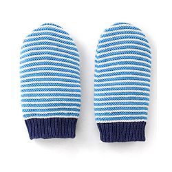 Babyhug Organic Cotton Woollen Cap and Mitten Set Stripes Design Blue - Cap Diameter 9.5 cm
