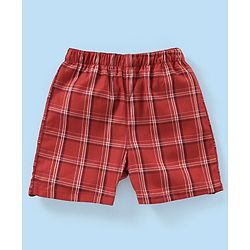 Babyhug Cotton Woven Boxers Checks & Star Print Pack of 3- Maroon Blue & White