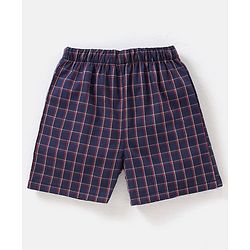 Babyhug Cotton Woven Boxers Checks & Moon Print Pack of 3 - Blue & Red