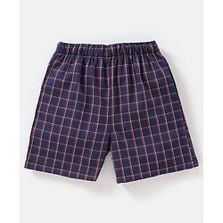 Babyhug Cotton Woven Boxers Checks & Moon Print Pack of 3 - Blue & Red