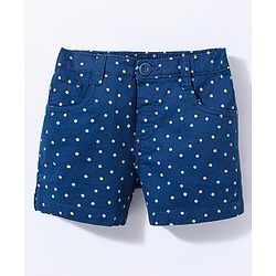 Babyhug Cotton Spandex Woven Mid Thigh Stretchable Shorts Polka Dots Print - Navy Blue