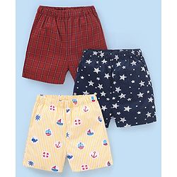 Babyhug Cotton Knit Boxers Boat & Stars Print Pack of 3 - Maroon Navy Blue  & Yellow