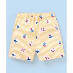 Babyhug Cotton Knit Boxers Boat & Stars Print Pack of 3 - Maroon Navy Blue  & Yellow