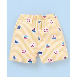 Babyhug Cotton Knit Boxers Boat & Stars Print Pack of 3 - Maroon Navy Blue  & Yellow