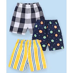Babyhug Cotton Knit Boxers Checks & Stripes Print Pack of 3 - Yellow & Blue