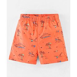 Babyhug Cotton Boxers Checks & Dino Print Pack of 3- Orange & Blue