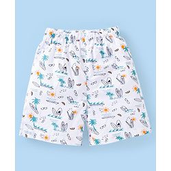 Babyhug Cotton Woven Boxer Checks & Surfboard Print Pack of 3 - White & Blue