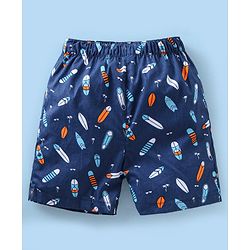 Babyhug Cotton Woven Boxer Checks & Surfboard Print Pack of 3 - White & Blue