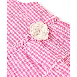 Babyhug Seer Sucker Yarndyed Checks Singlet Frock With Corsage - Pink