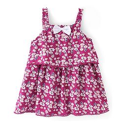 Babyhug Singlet Sleeves Rayon Woven Floral Printed Frock with Headband - Maroon