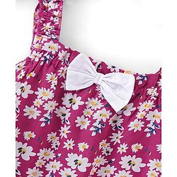 Babyhug Singlet Sleeves Rayon Woven Floral Printed Frock with Headband - Maroon
