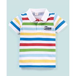 Babyhug Cotton Half Sleeves Polo T-Shirt Striped - Red
